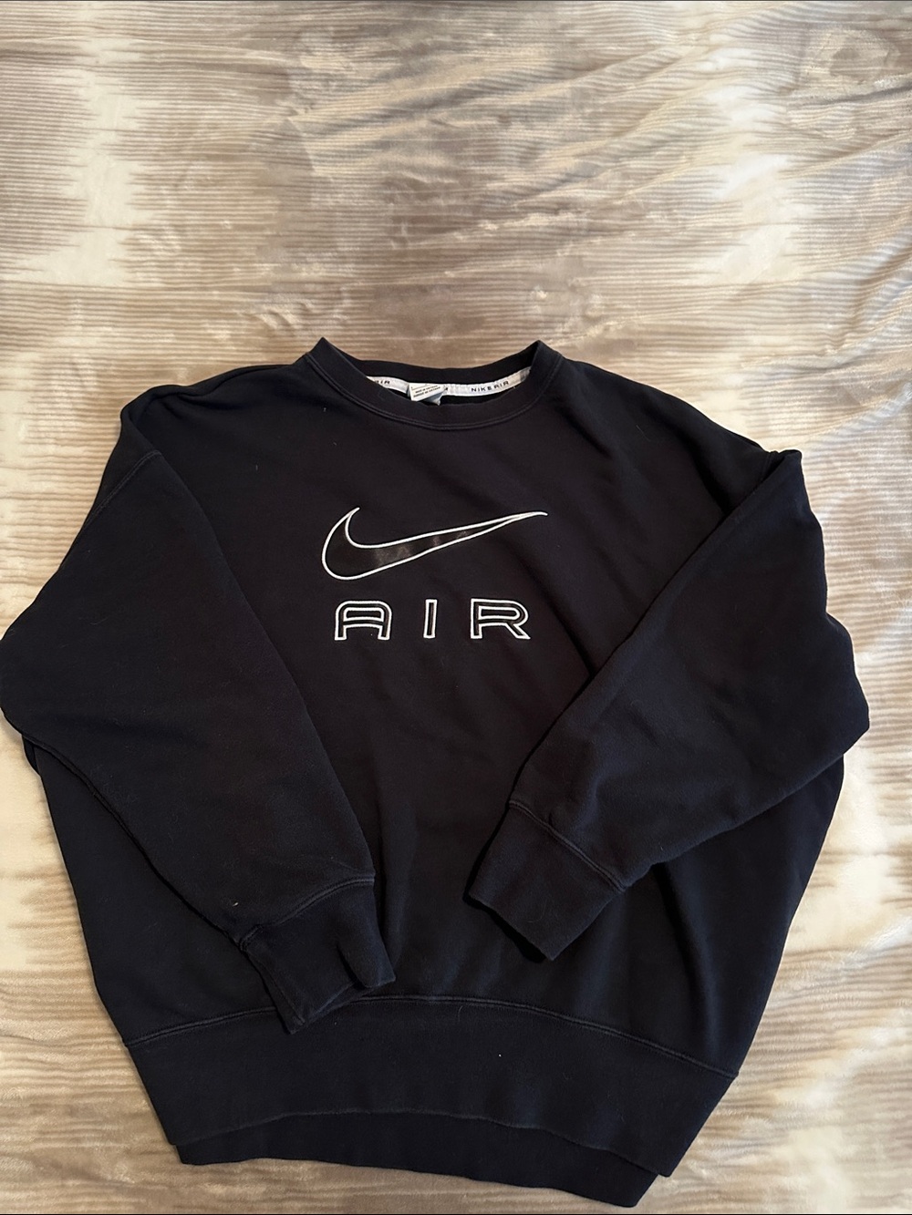 Nike Black Crewneck Sweatshirt with White Swoosh and AIR Logo